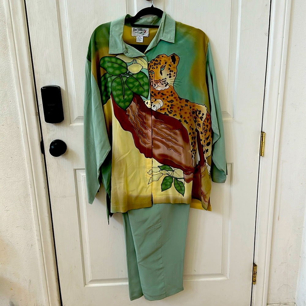Exquisite Vintage 100% Silk Panther Pant Suit by Carol Patterson